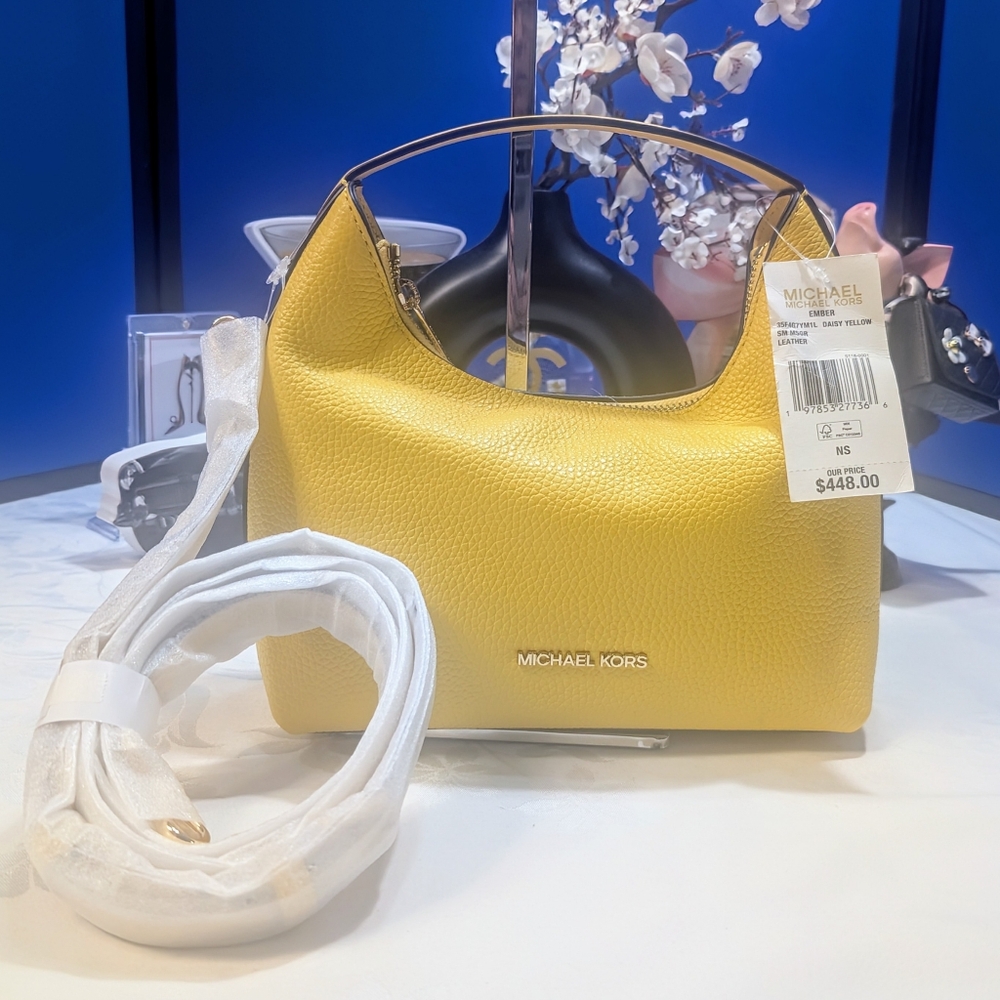 Michael Kors Ember Daisy Yellow Leather Women's Bag - Picture 3 of 10